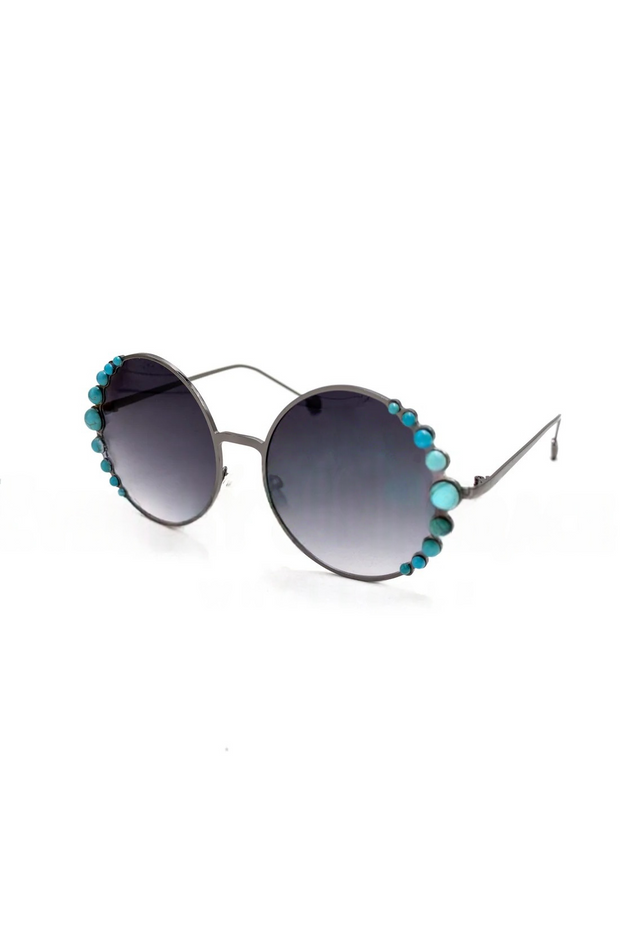 Chic Black Sunglasses with Hand-Applied Faux Turquoise Detailing